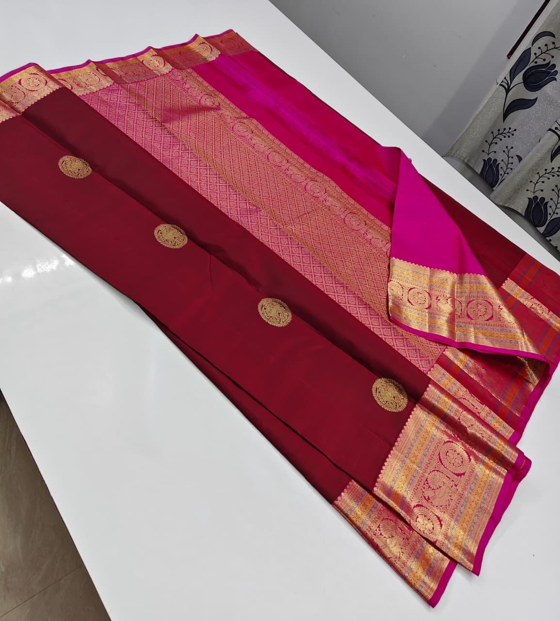 Pure Kanchipuram Pattu Silk Saree in Purple & Sky Blue